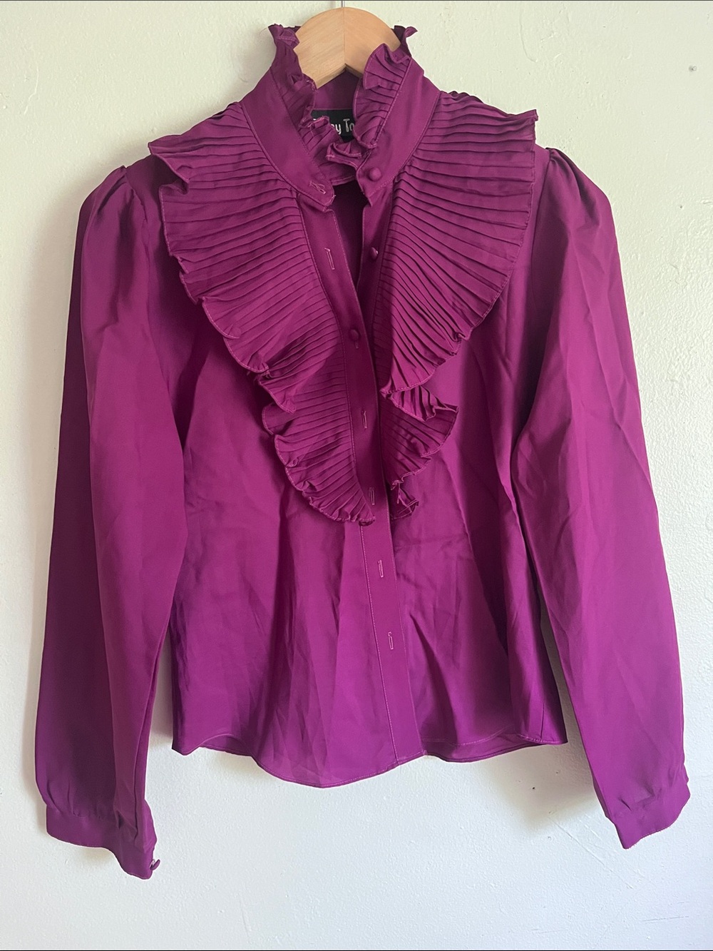 Vintage tippy tops fuchsia ruffled button down